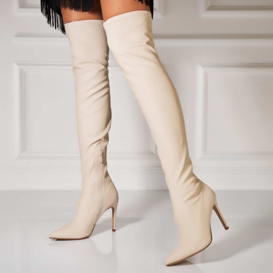 Poze Cizme Iarna Bej din Piele Ecologica Erisa