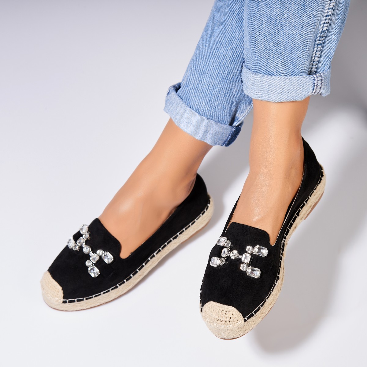 Poze Espadrile dama Negre din Piele Ecologica Intoarsa Mavy