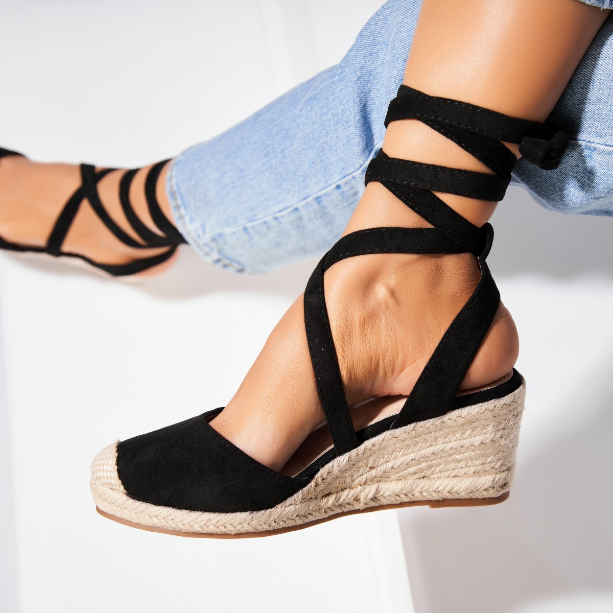 Poze Espadrile dama Negre din Piele Ecologica Intoarsa Senya