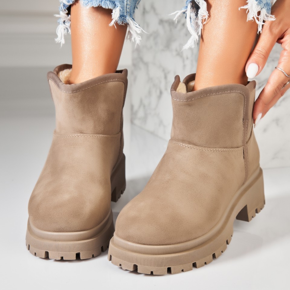 Poze Ghete Dama Imblanite Kaki din Piele Ecologica Intoarsa Arely