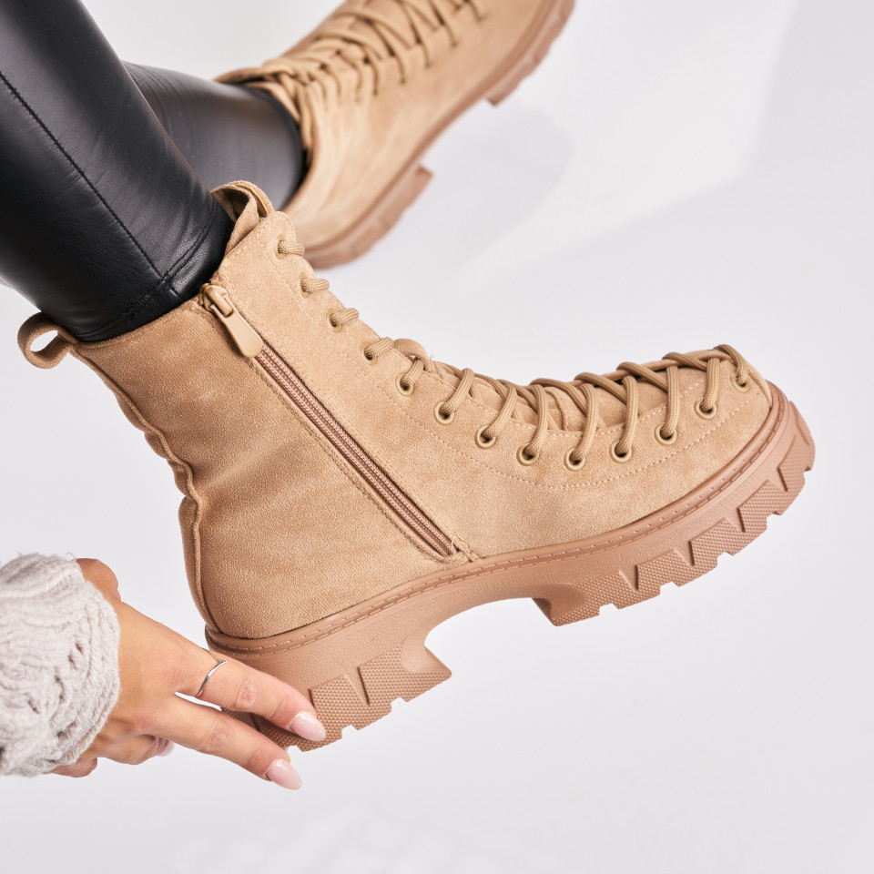 Poze Ghete Dama Imblanite Kaki din Piele Ecologica Intoarsa Zayley