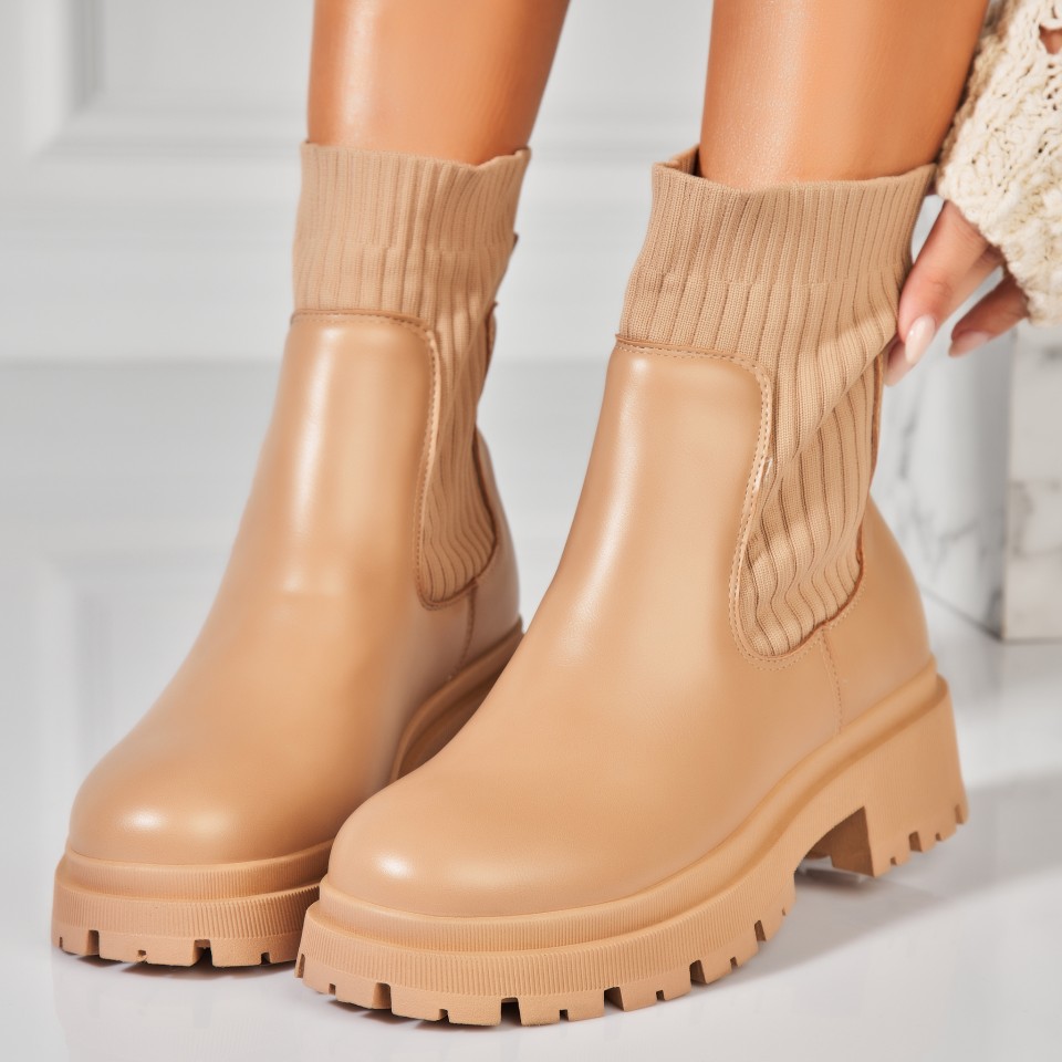 Poze Ghete Dama Imblanite Kaki din Piele Ecologica Krista