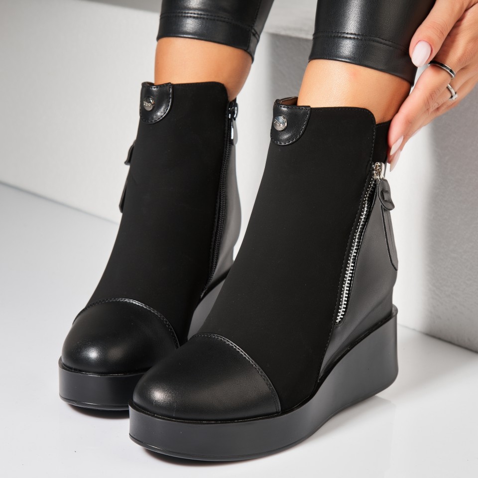 Poze Ghete Dama Imblanite Negre din Piele Ecologica Intoarsa Heira