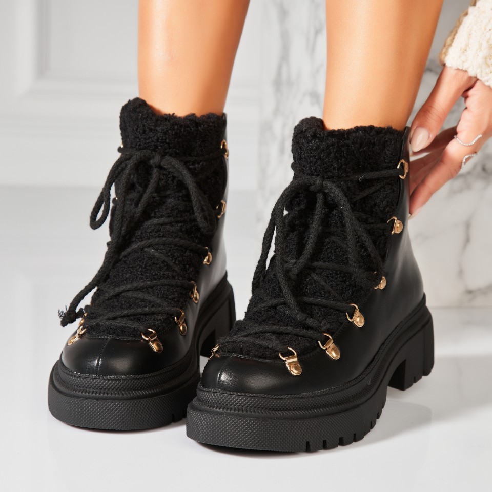 Poze Ghete Dama Imblanite Negre din Piele Ecologica Ymelia