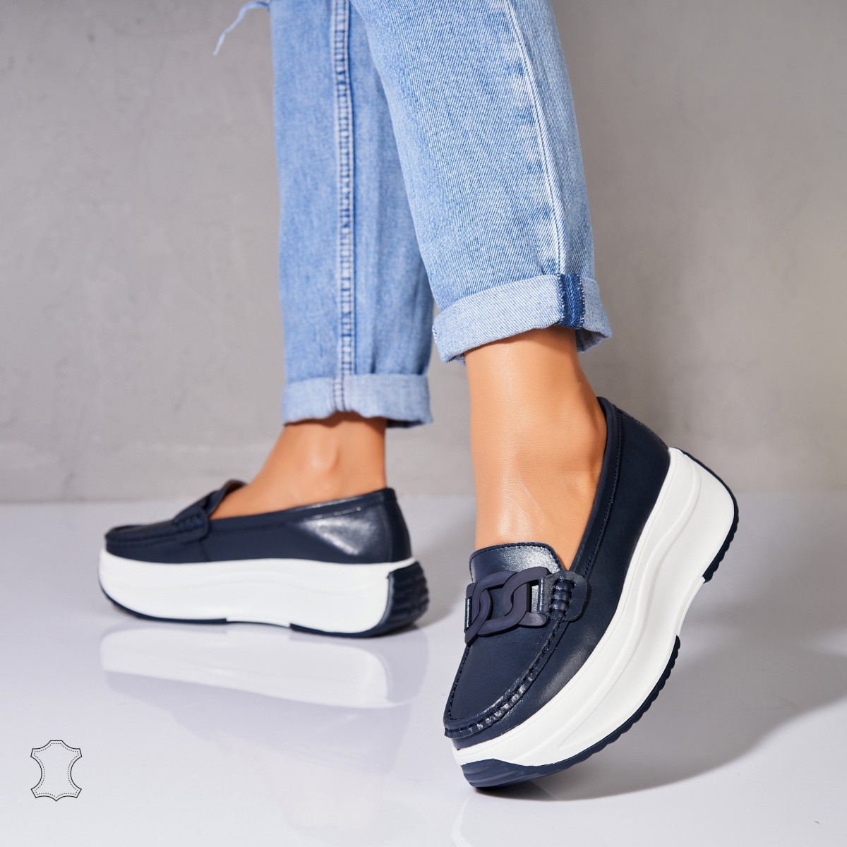 Poze Mocasini dama Piele Naturala Bleumarin Markai