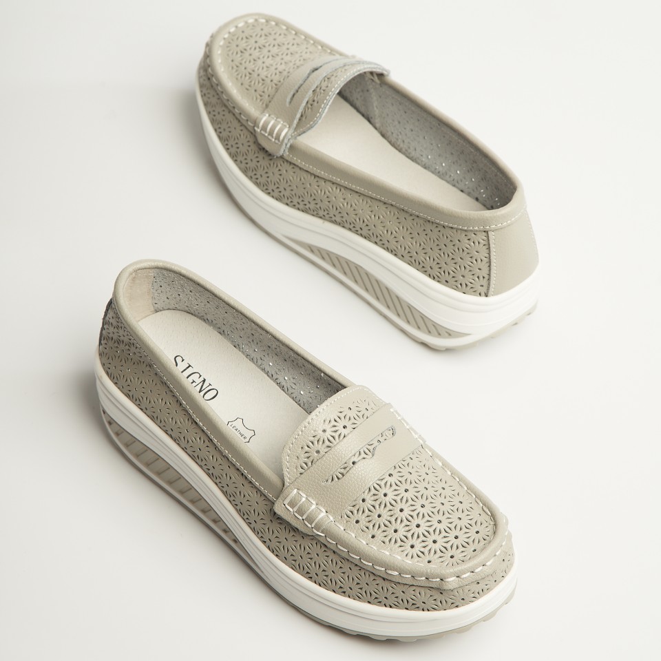 Poze Mocasini dama Piele Naturala Gri Clara