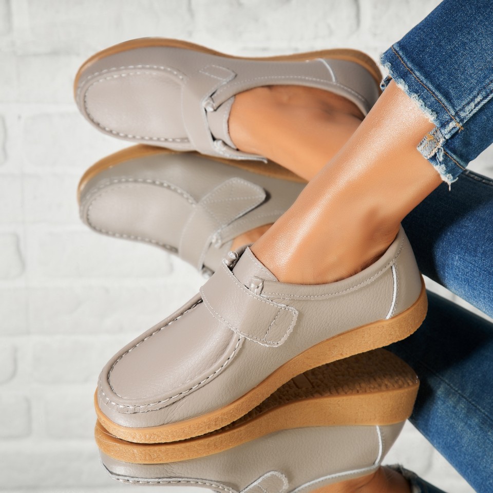 Poze Mocasini dama Piele Naturala Gri Genesi