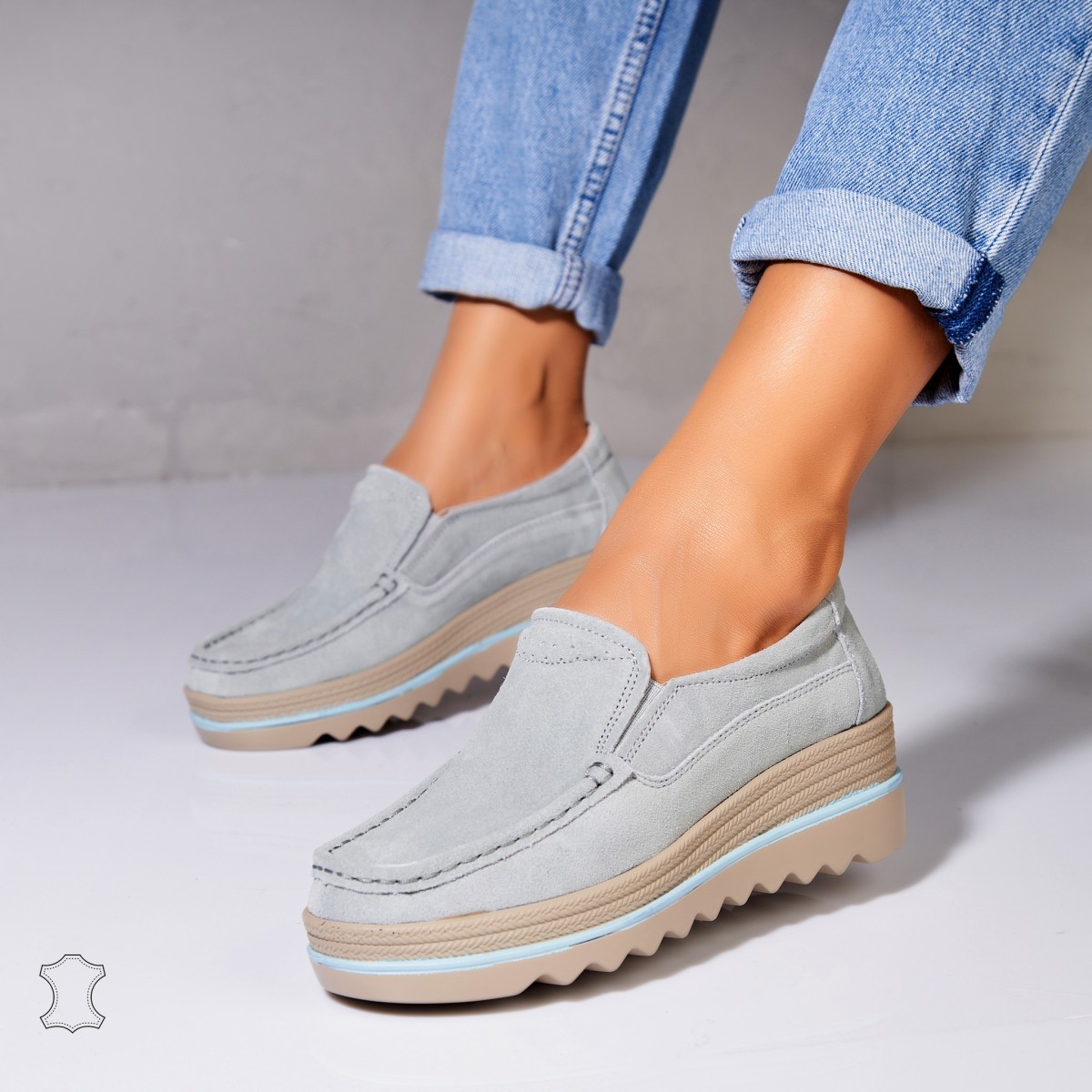 Poze Mocasini dama Piele Naturala Intoarsa Albastri Sulma