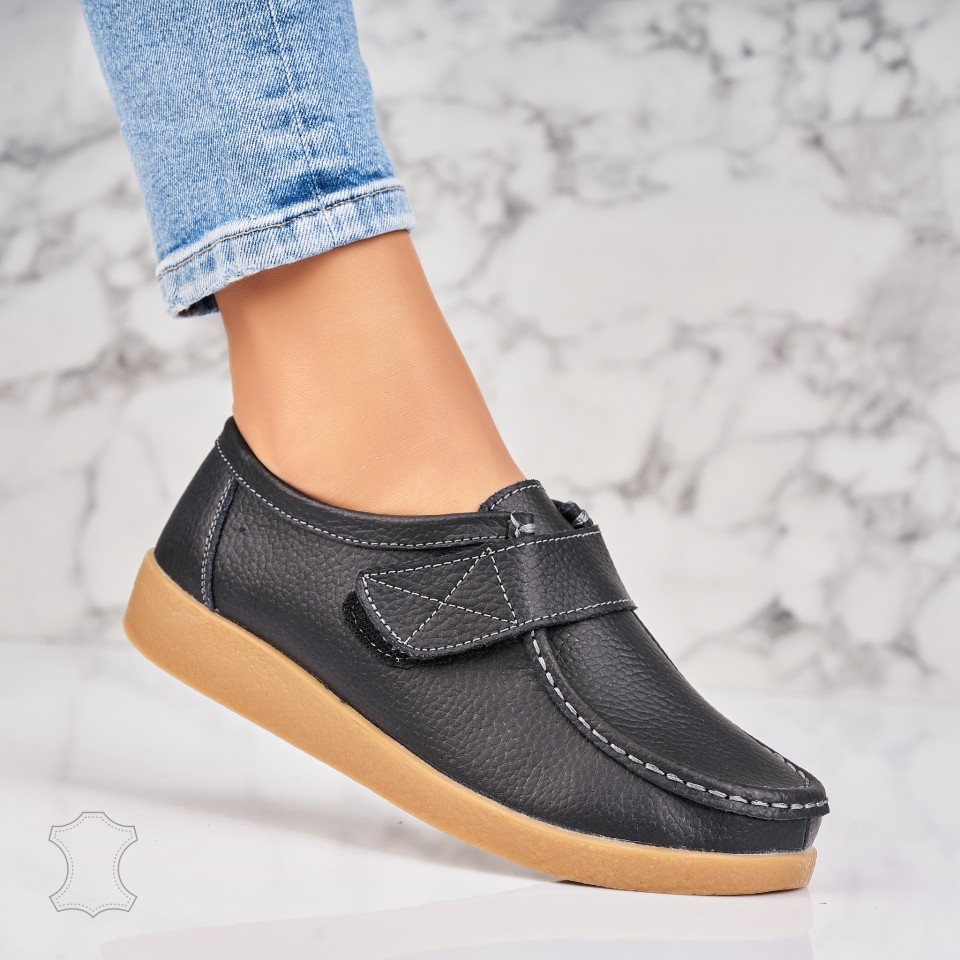 Poze Mocasini dama Piele Naturala Negri Genesi