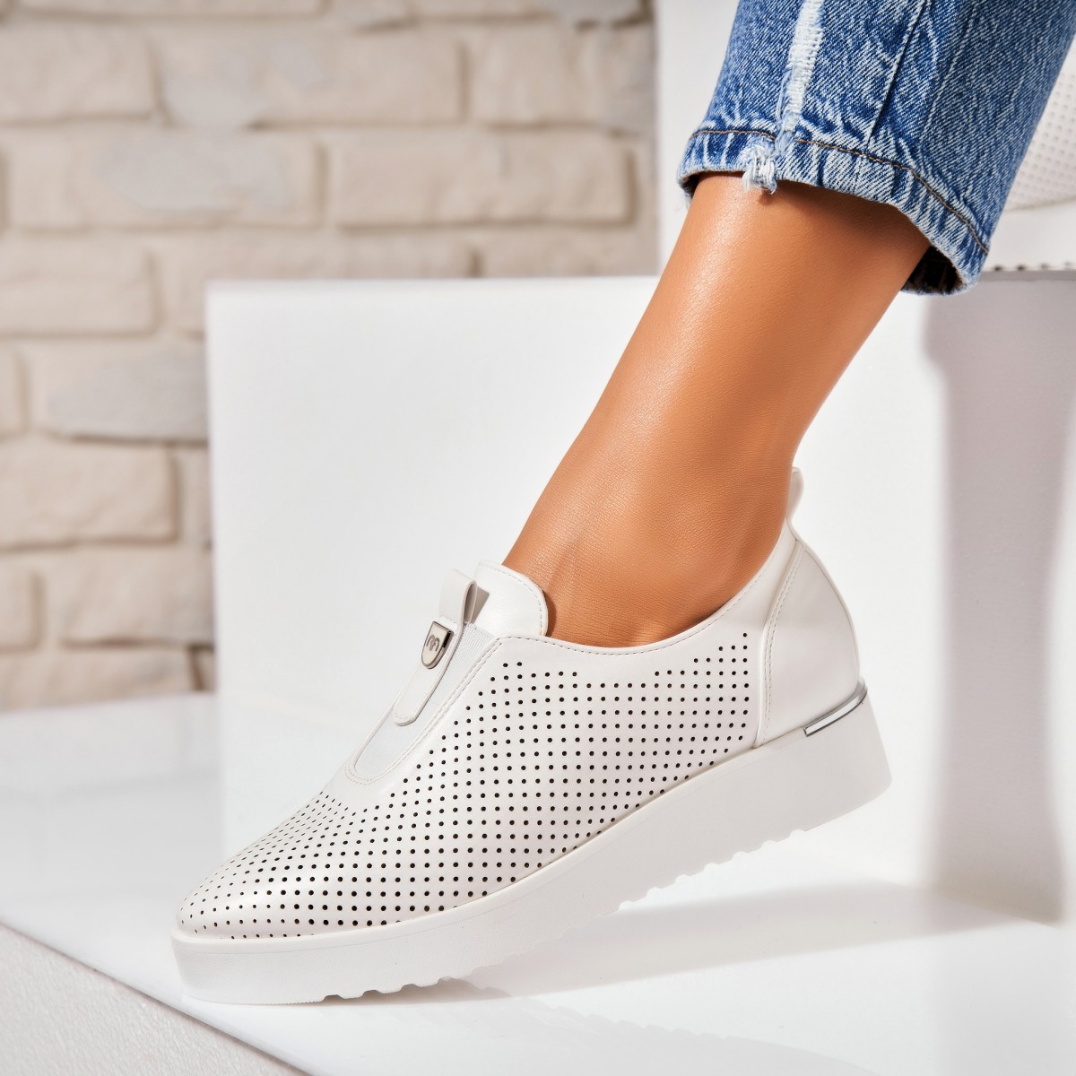 Poze Pantofi dama casual Albi din Piele Ecologica Sira