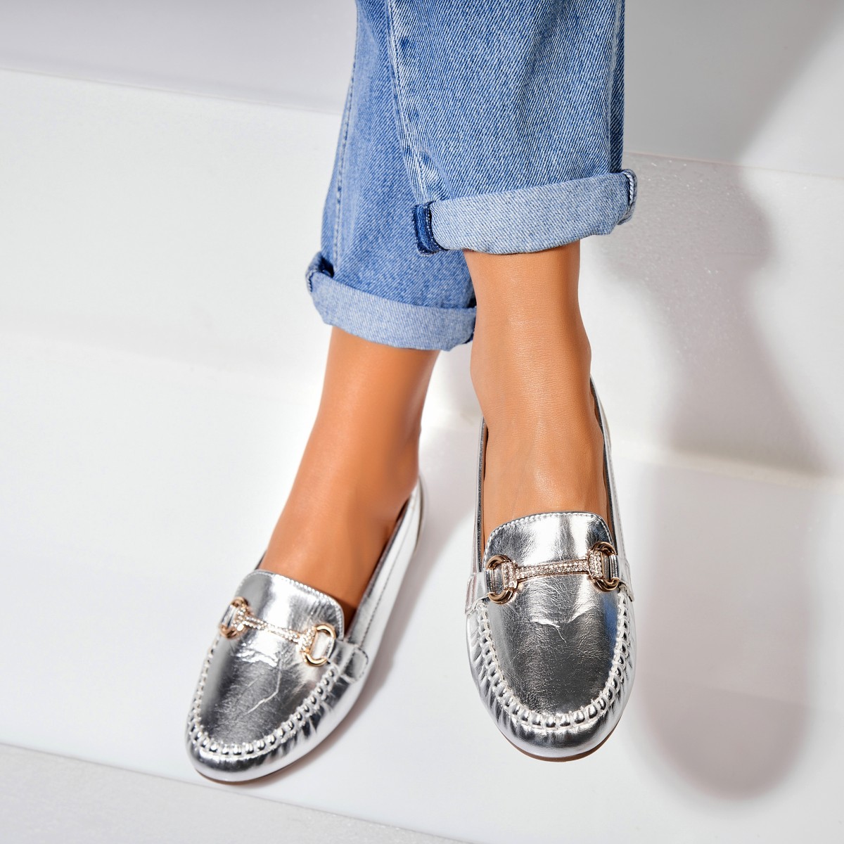 Poze Pantofi dama casual Argintii din Piele Ecologica Savio