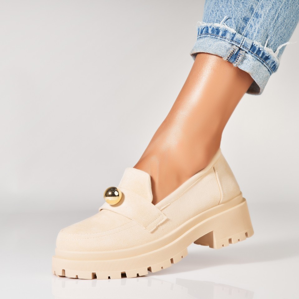 Poze Pantofi dama casual Bej din Piele Ecologica Intoarsa Dalaa