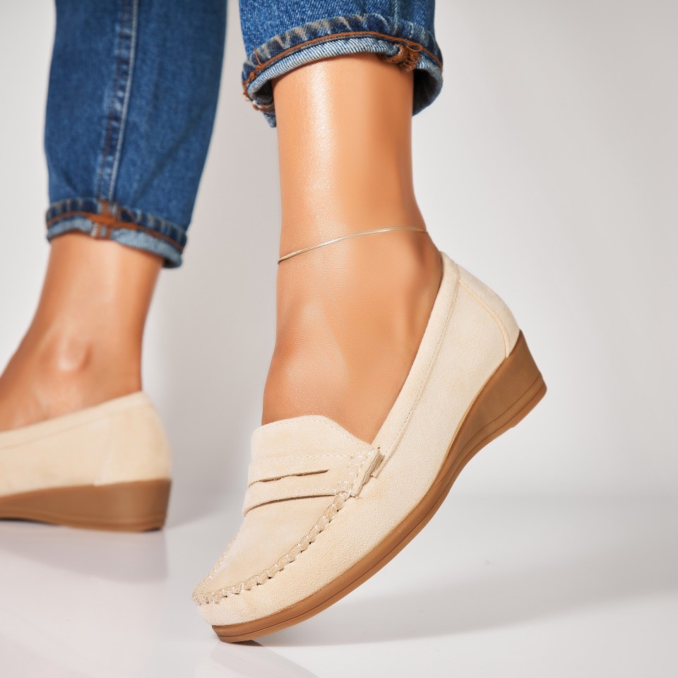 Poze Pantofi dama casual Bej din Piele Ecologica Intoarsa Liesl