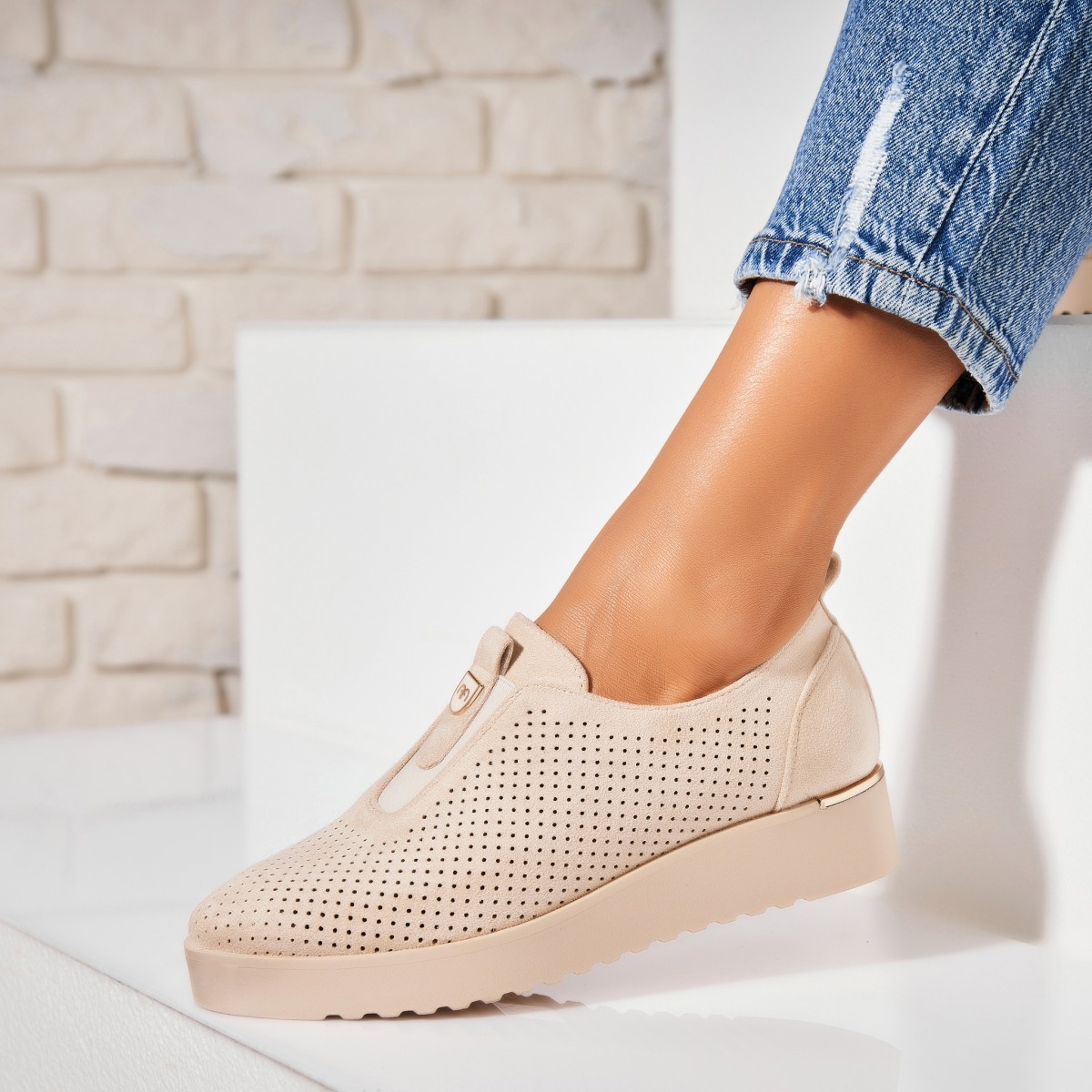 Poze Pantofi dama casual Bej din Piele Ecologica Intoarsa Sira2