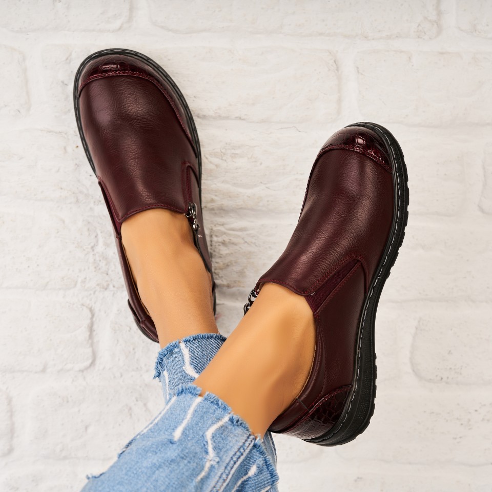 Pantofi dama casual Bordo din Piele Ecologica Rezarta A5253 - 2 | YEO