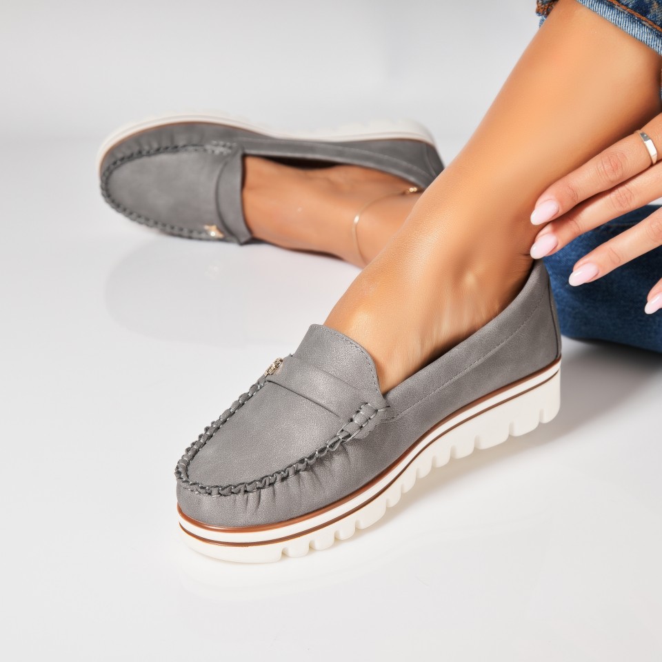 Poze Pantofi dama casual Gri din Piele Ecologica Aryan