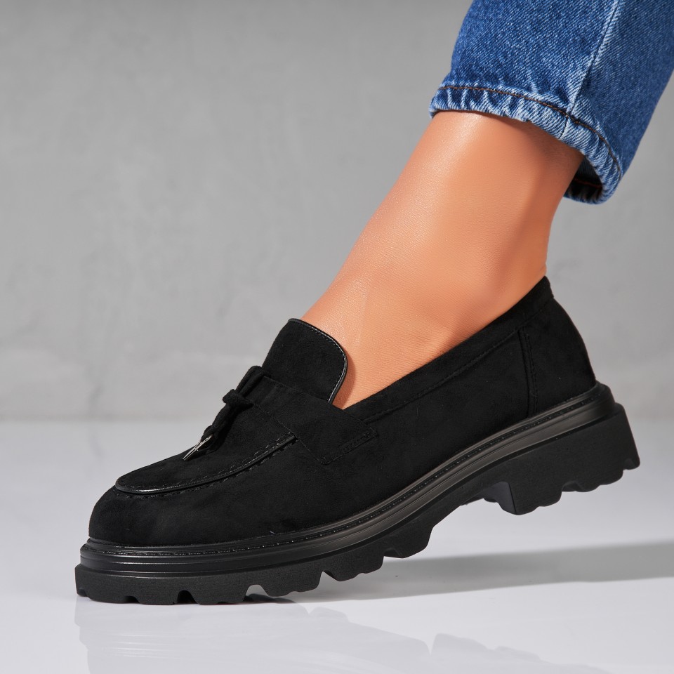 Poze Pantofi dama casual Negri din Piele Ecologica Intoarsa Sanvi