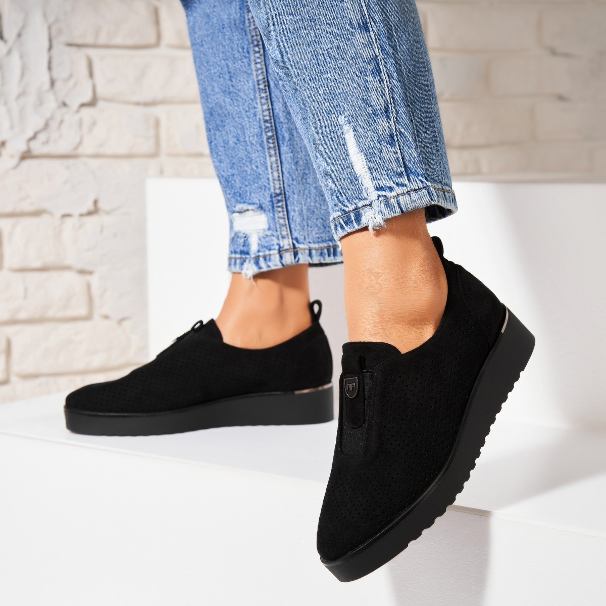 Poze Pantofi dama casual Negri din Piele Ecologica Intoarsa Sira2