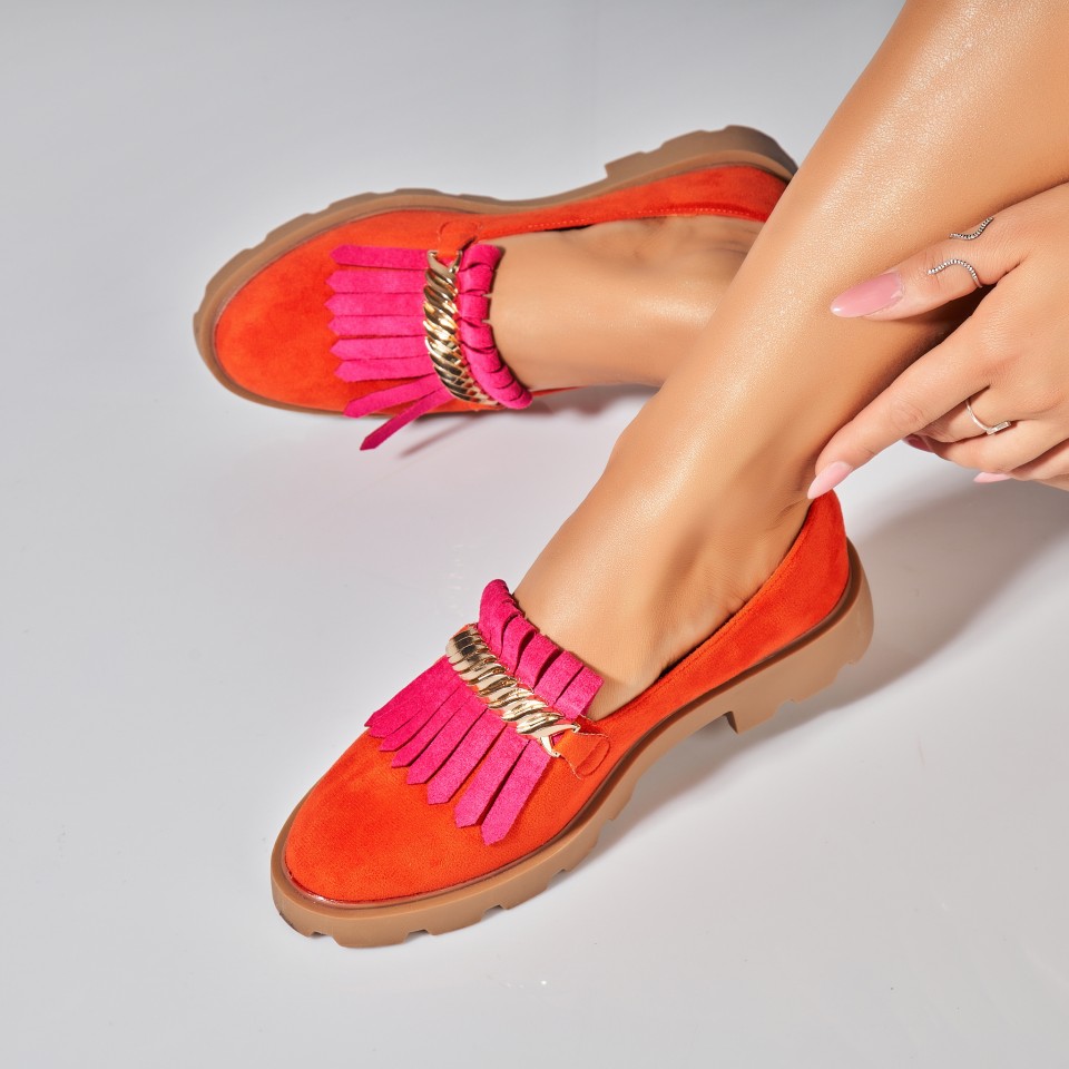 Poze Pantofi dama casual Portocalii din Piele Ecologica Intoarsa Vania