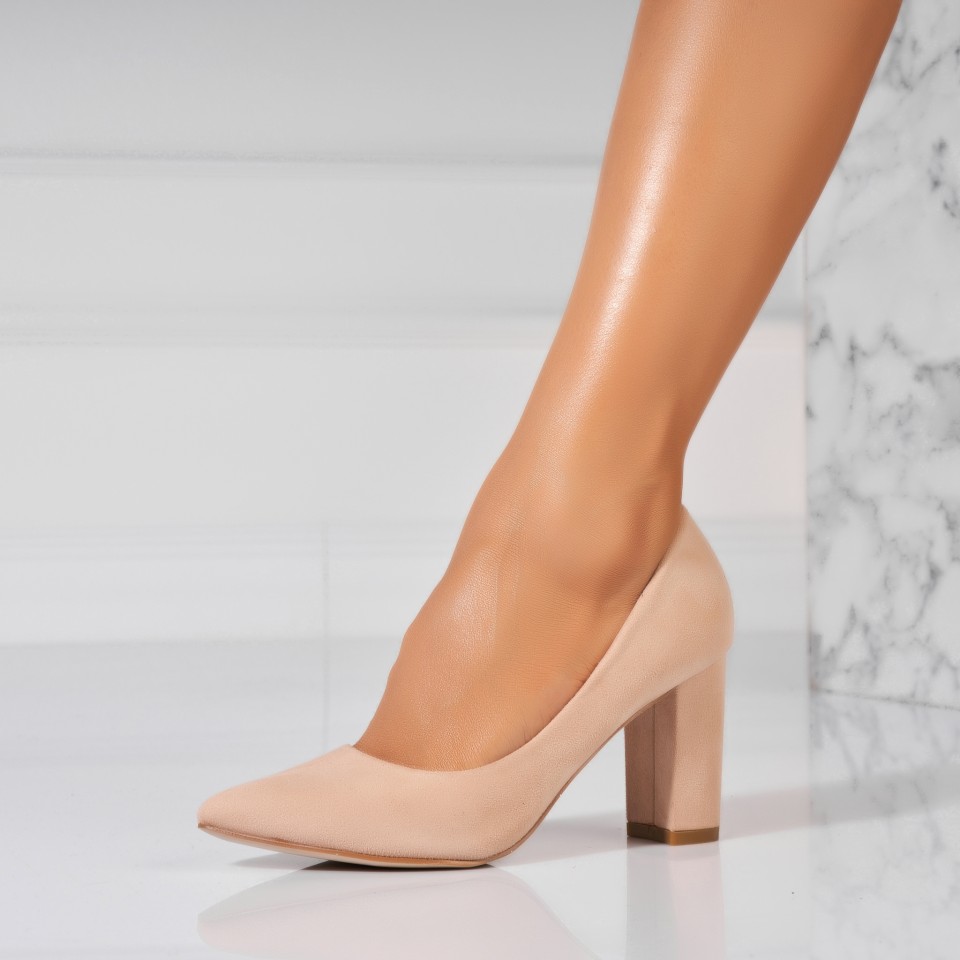 Poze Pantofi dama cu toc Bej din Piele Ecologica Intoarsa Oliwia