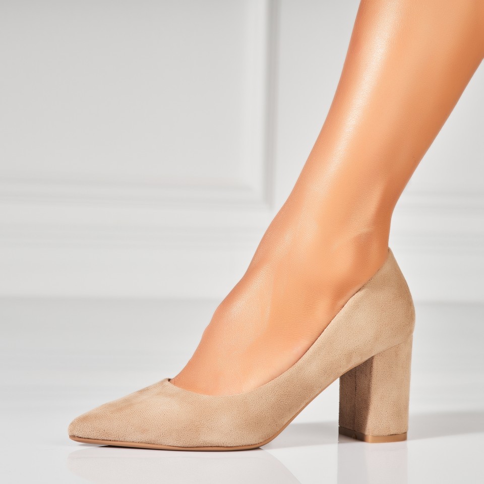 Poze Pantofi dama cu toc Kaki din Piele Ecologica Intoarsa Kemya