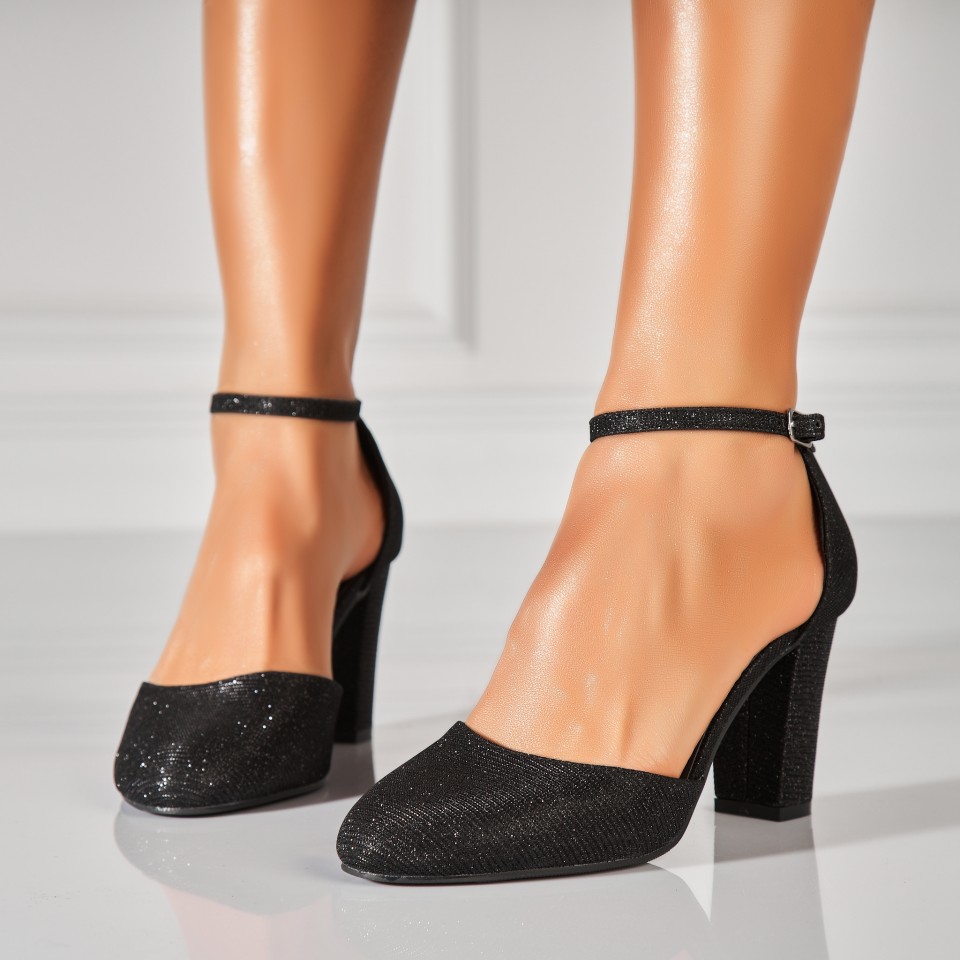 Poze Pantofi dama cu toc Negri din Glitter Yenifer2