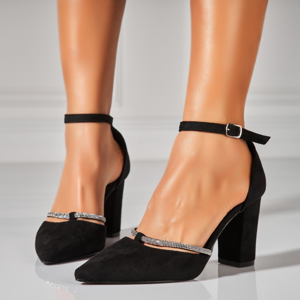 Poze Pantofi dama cu toc Negri din Piele Ecologica Intoarsa Rhys