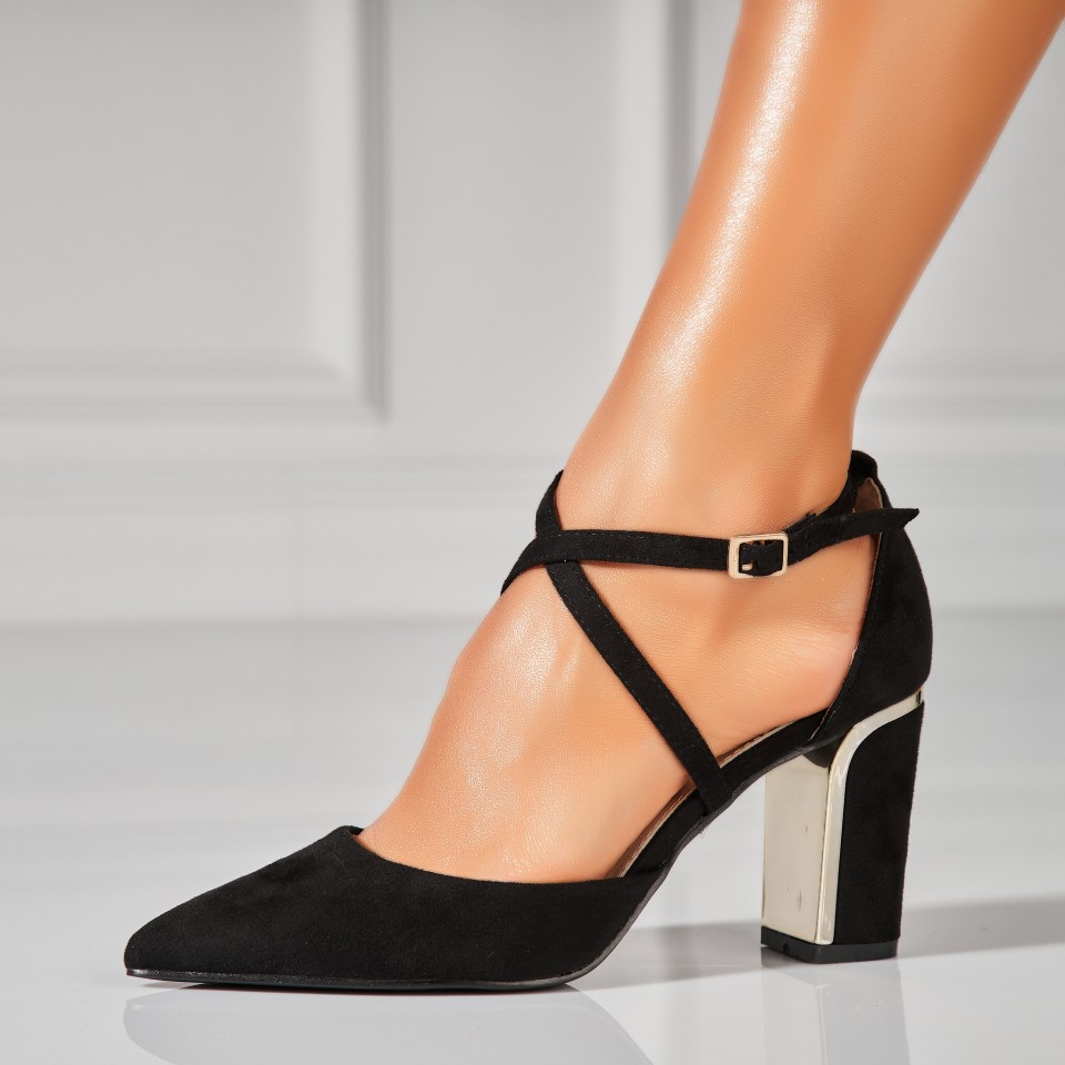 Poze Pantofi dama cu toc Negri din Piele Ecologica Intoarsa Sanah