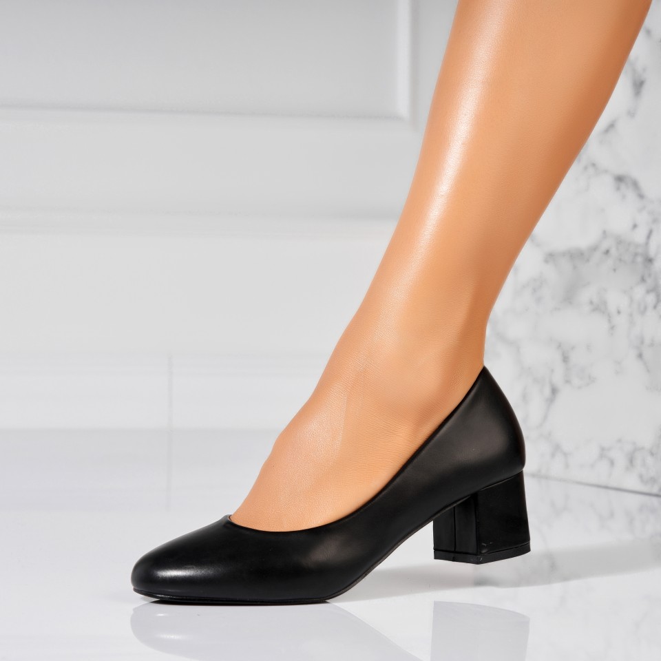 Poze Pantofi dama cu toc Negri din Piele Ecologica Izara