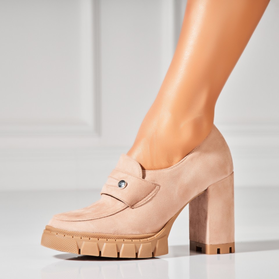 Poze Pantofi dama cu toc Roz din Piele Ecologica Intoarsa Sophi