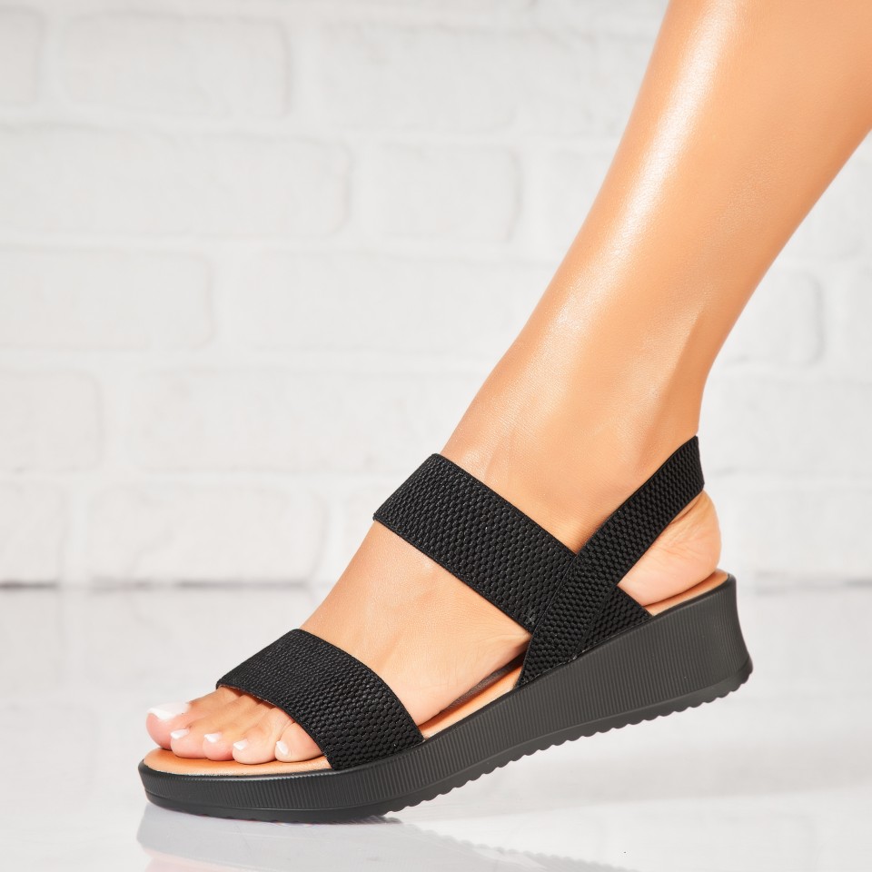 Sandale dama cu platforma Negre din Textil Joxer A6892
