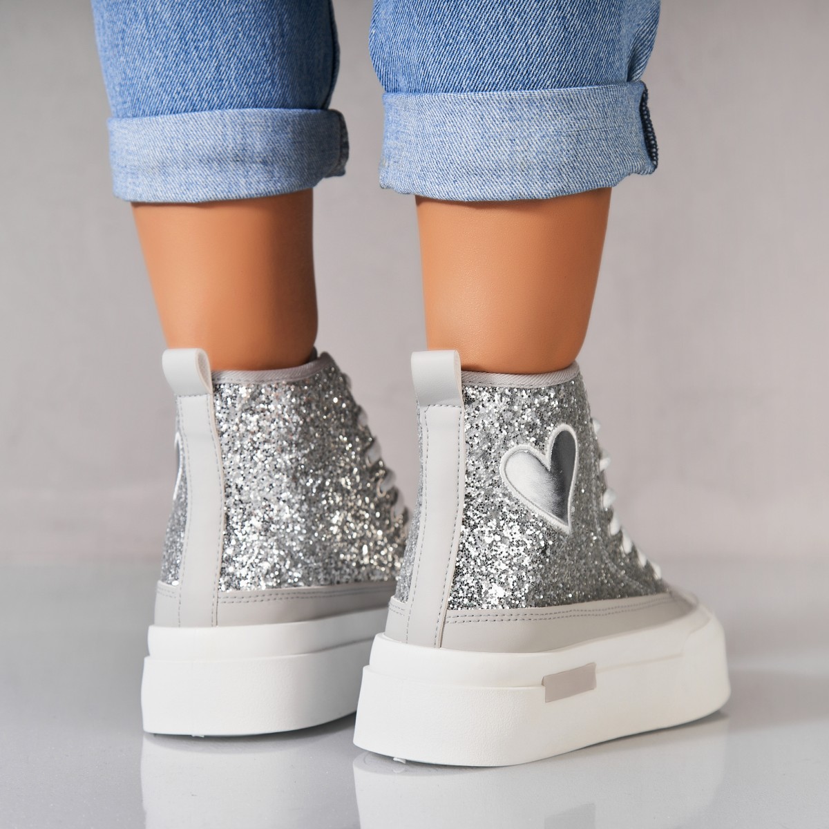Poze Sneakersi dama Glitter Argintii Habibi
