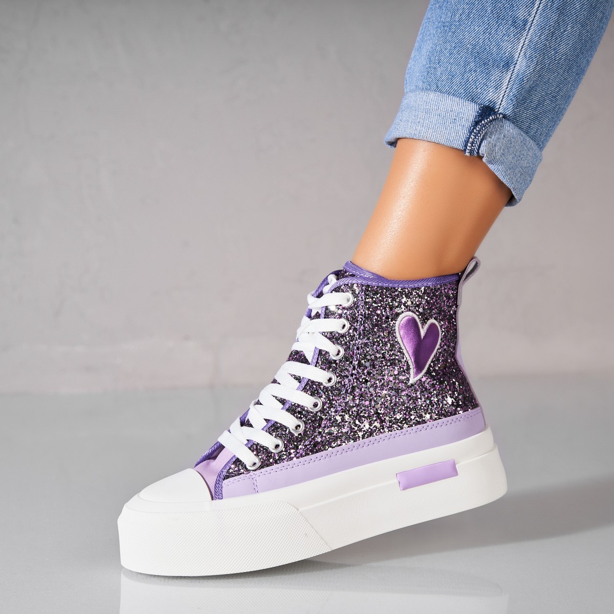 Poze Sneakersi dama Glitter Mov Habibi