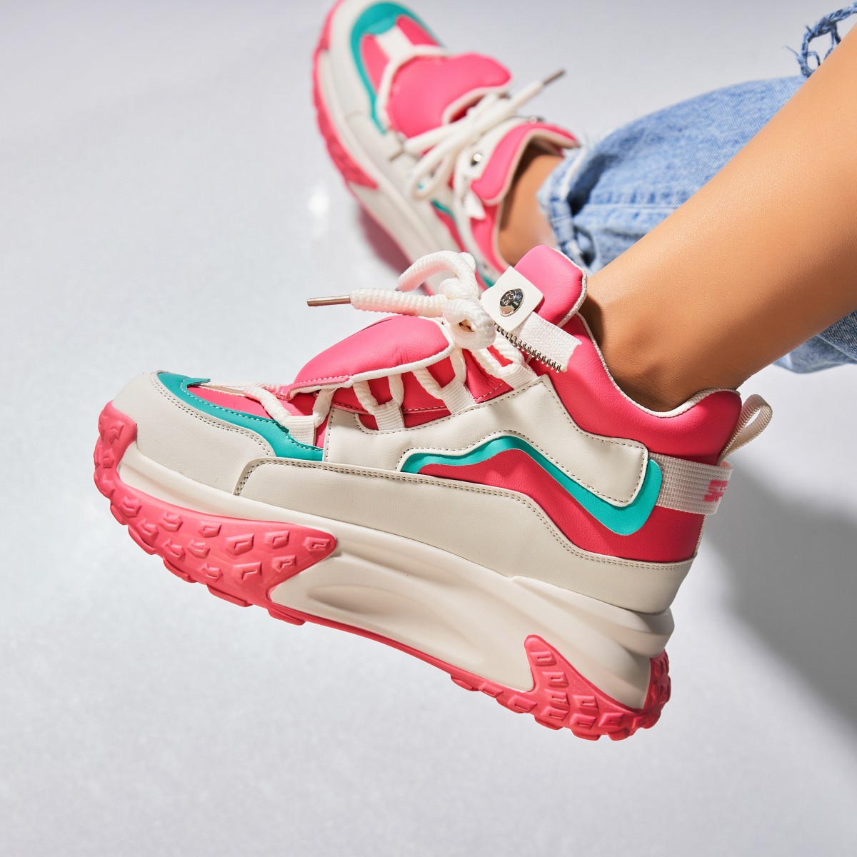 Poze Sneakersi dama Piele Ecologica Fucsia Zalina