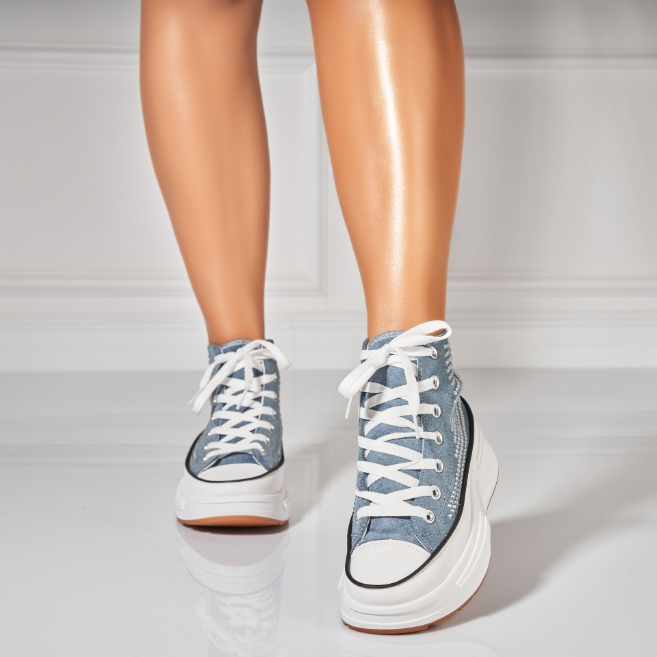 Poze Sneakersi dama Piele Ecologica Intoarsa Albastri Anay