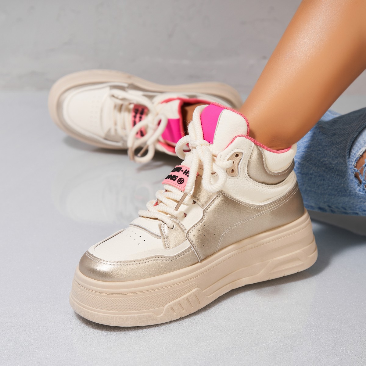 Poze Sneakersi dama Piele Ecologica Roz Jazai