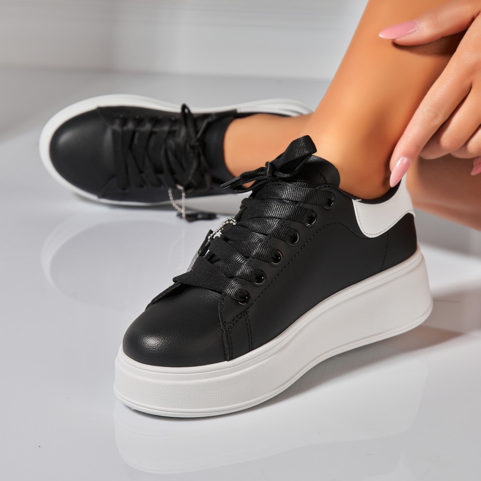 Poze Adidasi Dama Negri din Piele Ecologica Kinlyn