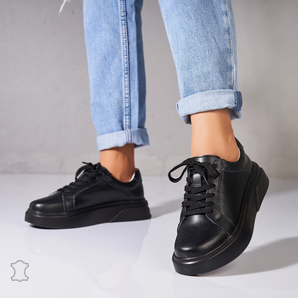 Poze Adidasi Piele Naturala Negri Sivan