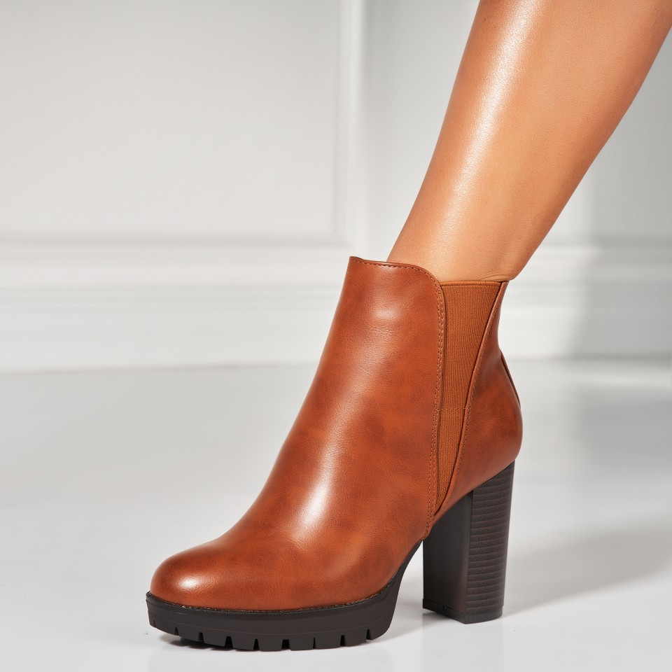 Poze Botine dama Imblanite Camel din Piele Ecologica Mariya