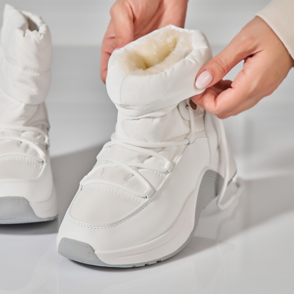 Poze Cizme Dama Imblanite Albe din Piele Ecologica Keyla