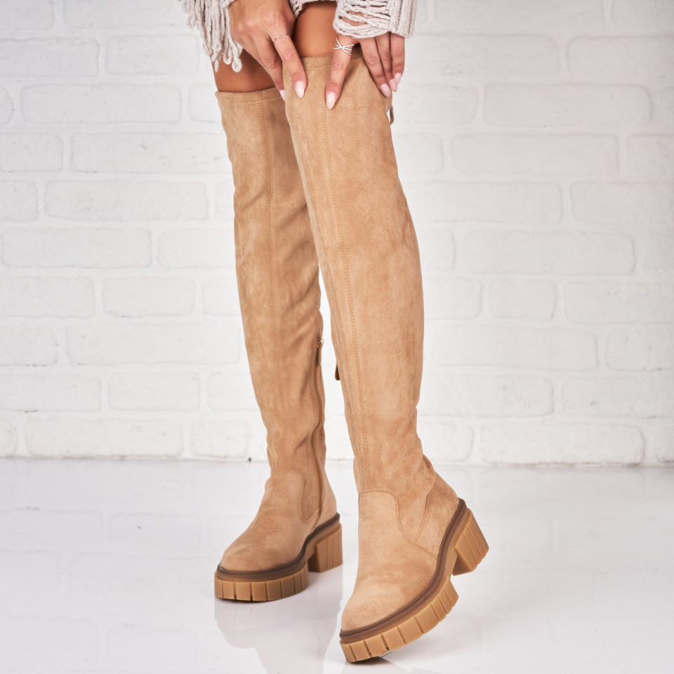 Poze Cizme Dama Imblanite Kaki din Piele Ecologica Intoarsa Fareeha