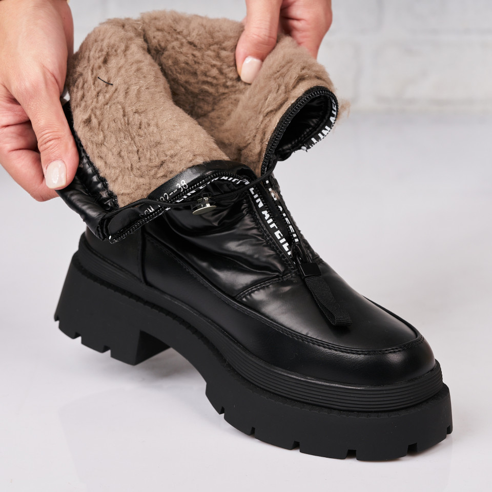 Poze Cizme Dama Scurte Negre din Piele Ecologica Dalynn
