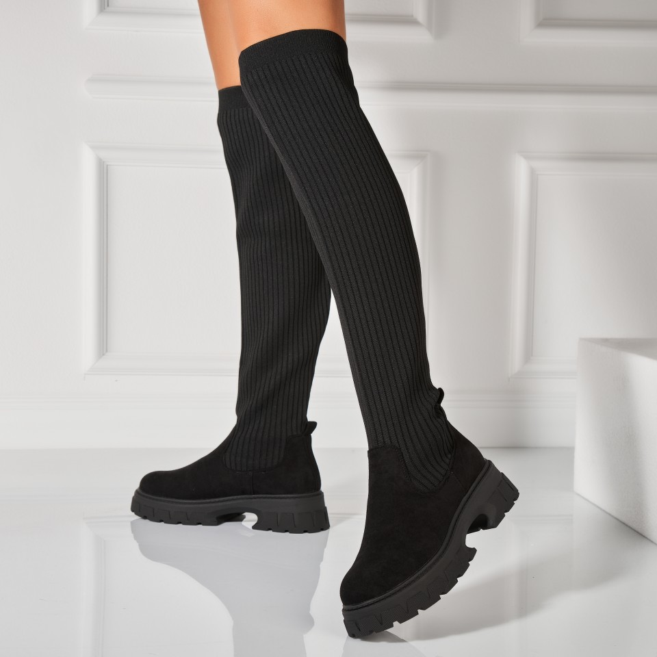 Poze Cizme Iarna Negre din Piele Ecologica Intoarsa Elayra