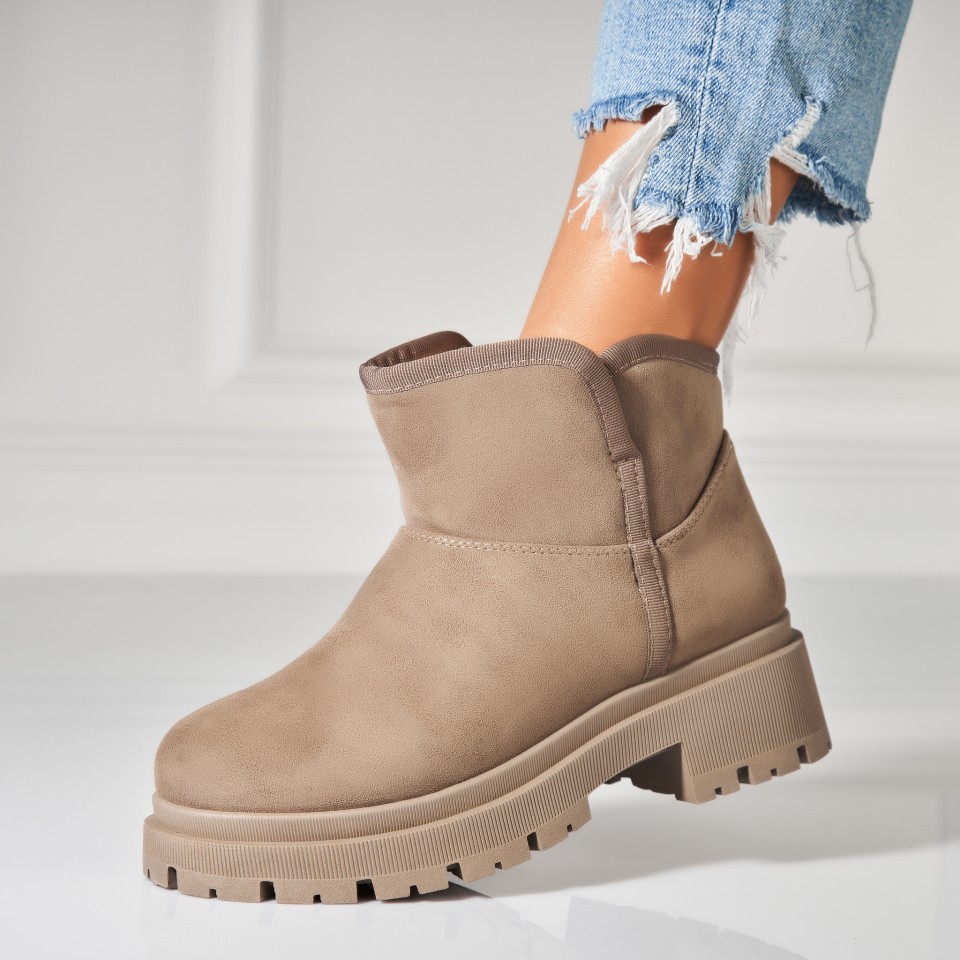 Poze Ghete Dama Imblanite Kaki din Piele Ecologica Intoarsa Arely