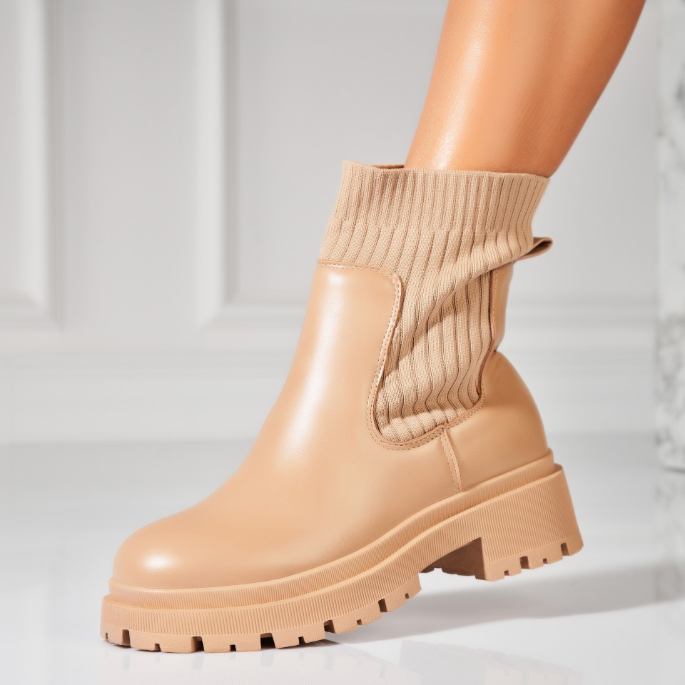 Poze Ghete Dama Imblanite Kaki din Piele Ecologica Krista