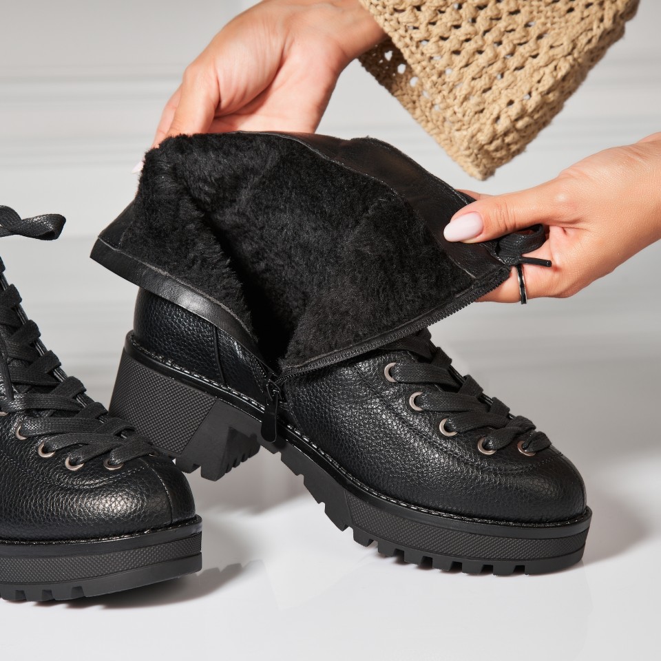 Poze Ghete Dama Imblanite Negre din Piele Ecologica Alva