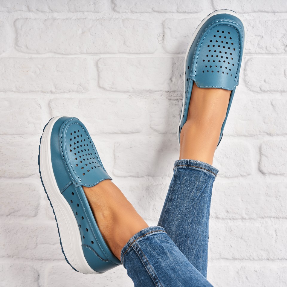 Poze Mocasini dama Piele Naturala Albastri Anzal