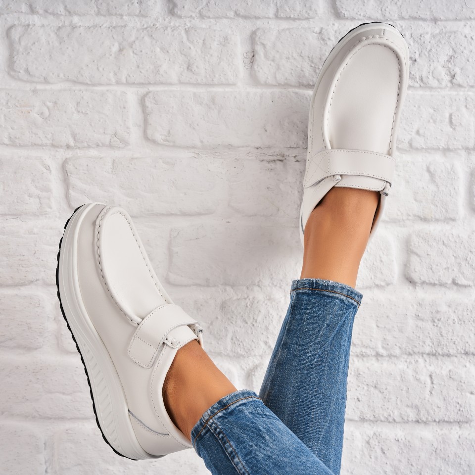 Poze Mocasini dama Piele Naturala Albi Emika