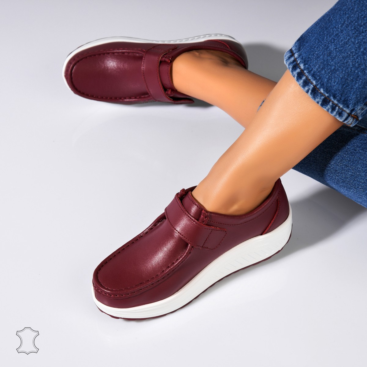 Poze Mocasini dama Piele Naturala Bordo Emika