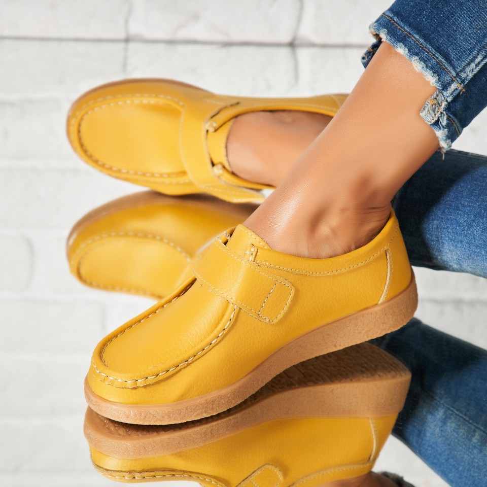 Poze Mocasini dama Piele Naturala Galbeni Genesi